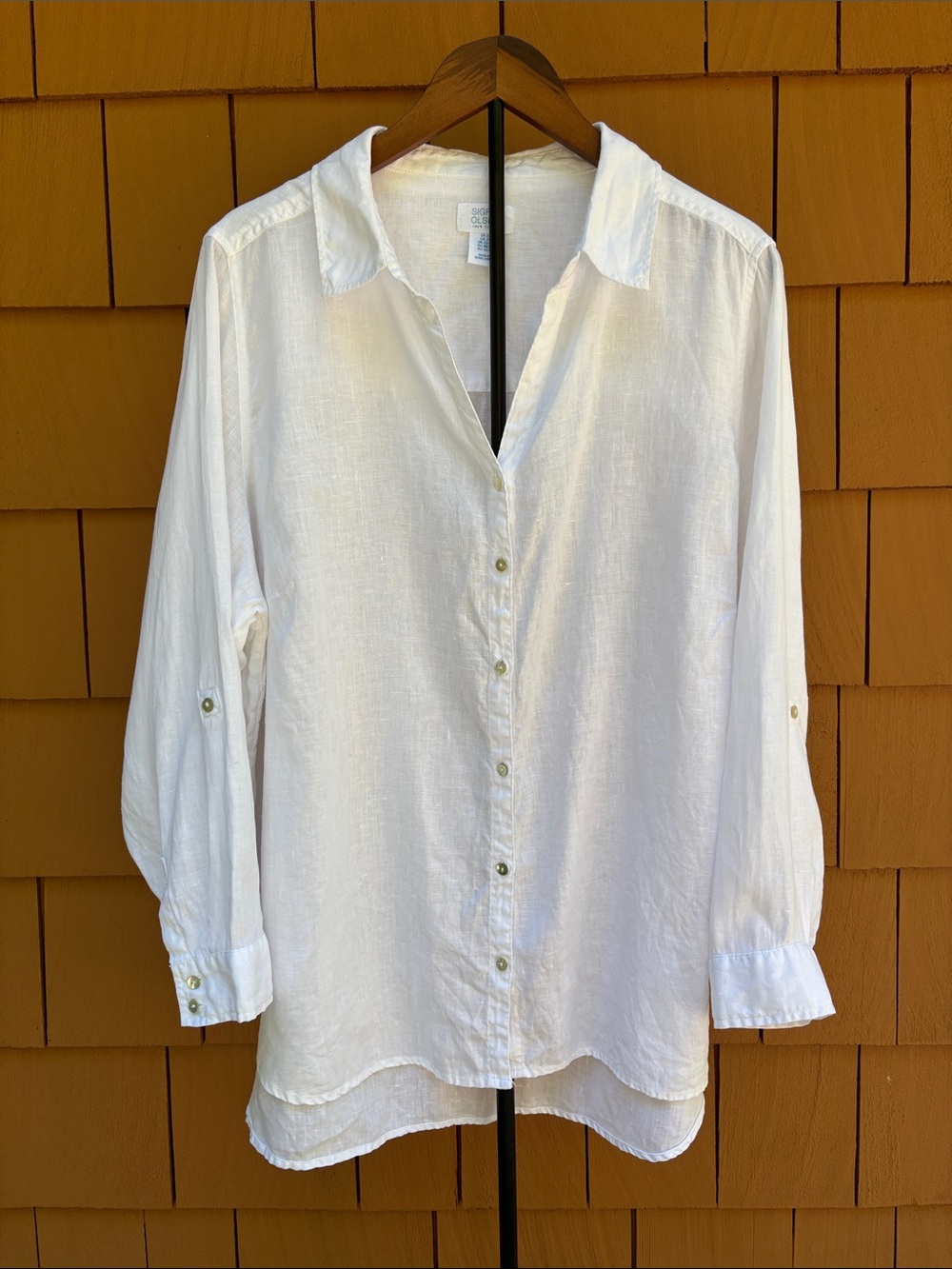 SIGRID OLSEN | White Linen Beachy Travel Roll Tab Button Up Blouse | Size 2X